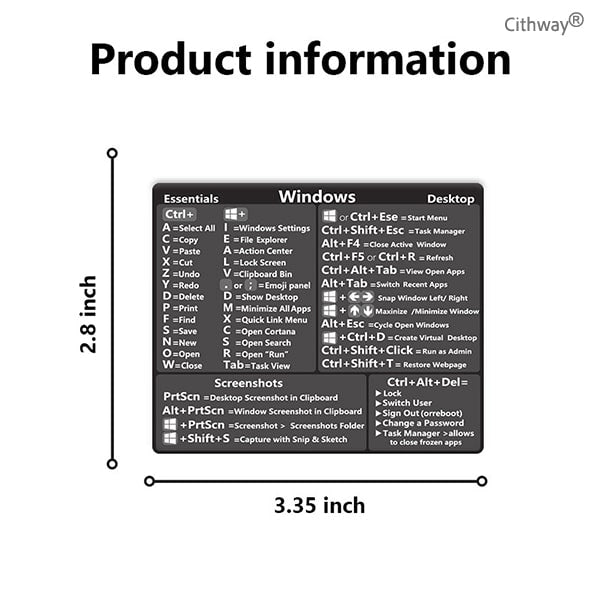 Cithway® Universal Mac/Window OS Keyboard Shortcut Sticker