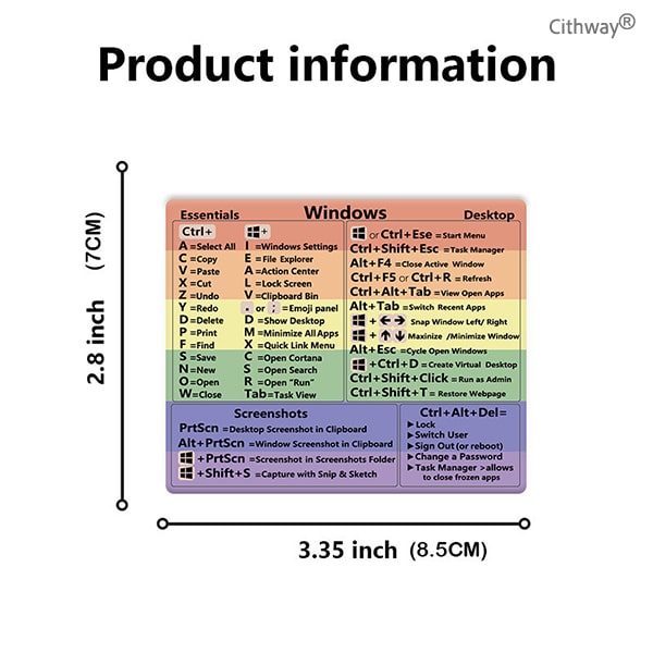 Cithway® Universal Mac/Window OS Keyboard Shortcut Sticker