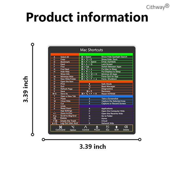 Cithway® Universal Mac/Window OS Keyboard Shortcut Sticker