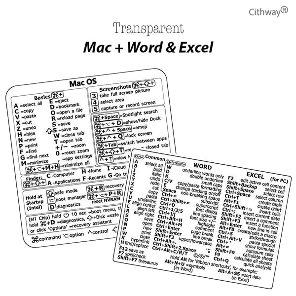 Cithway® Universal Mac/Window OS Keyboard Shortcut Sticker
