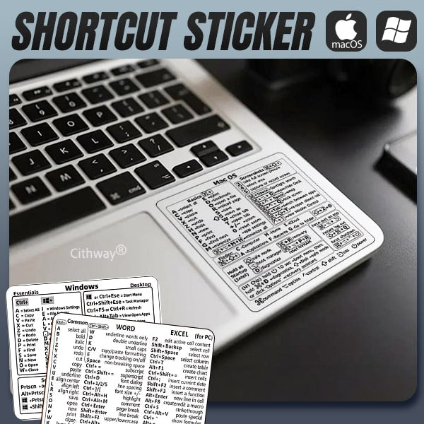 Cithway® Universal Mac/Window OS Keyboard Shortcut Sticker