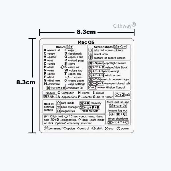 Cithway® Universal Mac/Window OS Keyboard Shortcut Sticker