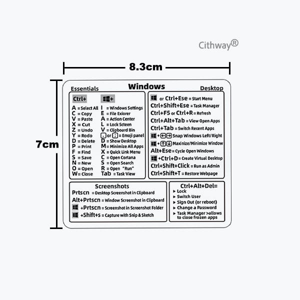 Cithway® Universal Mac/Window OS Keyboard Shortcut Sticker