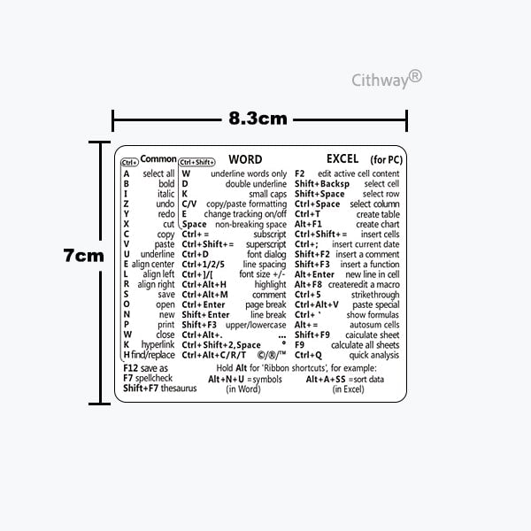 Cithway® Universal Mac/Window OS Keyboard Shortcut Sticker