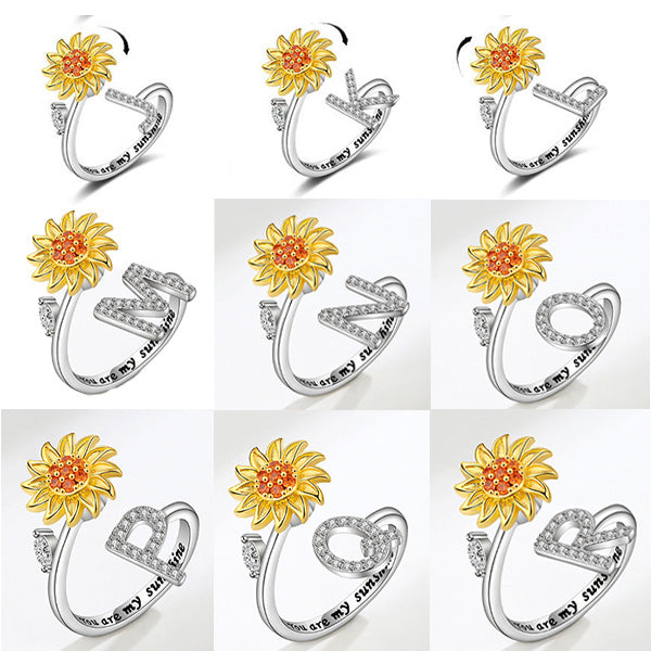 Aexzr™ Spinnable Alphabet Sunflower Ring