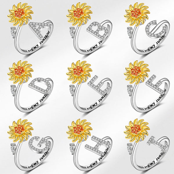 Aexzr™ Spinnable Alphabet Sunflower Ring