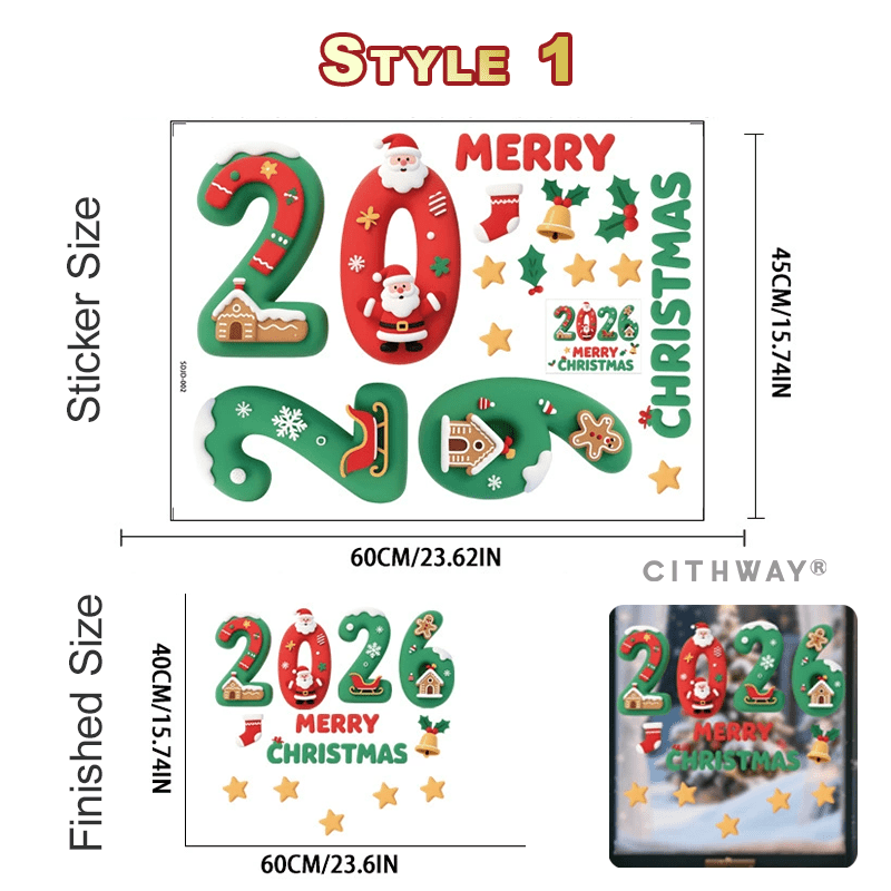 Cithway® 2026 Clings Static Christmas Window Stickers