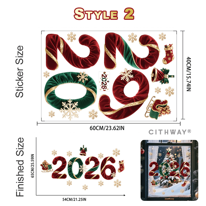 Cithway® 2026 Clings Static Christmas Window Stickers