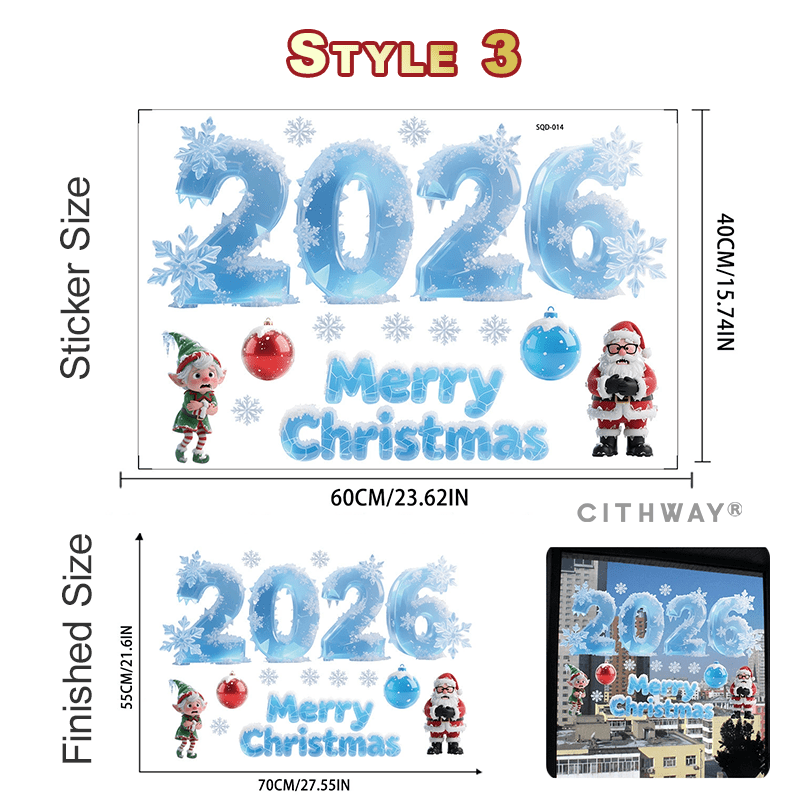 Cithway® 2026 Clings Static Christmas Window Stickers