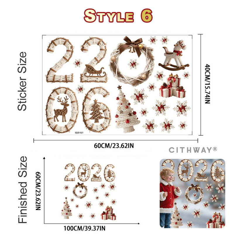 Cithway® 2026 Clings Static Christmas Window Stickers