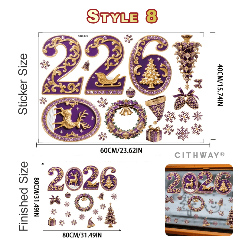 Cithway® 2026 Clings Static Christmas Window Stickers